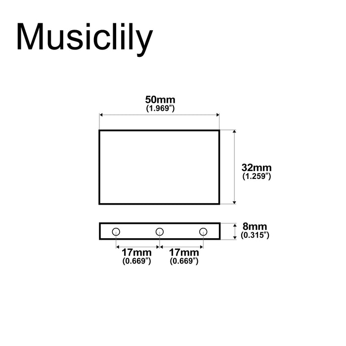 Dimensions of musiclily ultra 32mm full solid steel block for electric guitar floyd rose locking tremolo bridge mx2945p