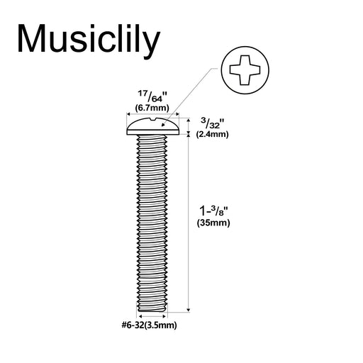 Dimensions of musiclily pro unc 6 32x1 3 8 inch stainless steel saddle intonation screw for american electric guitar bass bridge mx2952nk
