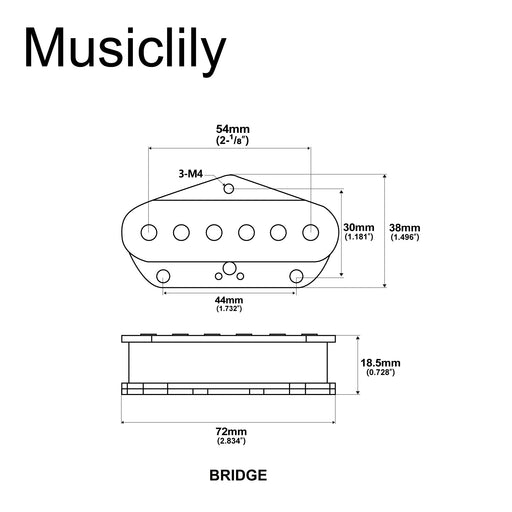 Dimensions of artec tra44 alnico 5 standard bridge pickup 6 5k for tele style electric guitar mx2960bk