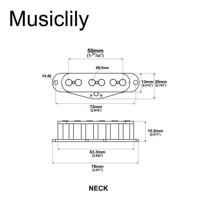 Dimensions of artec tfa65 alnico 5 big pole piece neck pickup 8k for tele style electric guitar mx2961bkp