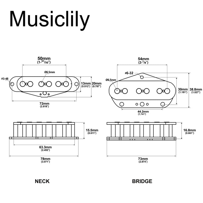 Dimensions of artec tfa65 tra65 alnico 5 big pole piece neck bridge pickups set for tele style electric guitar mx2961bkmx2962bk
