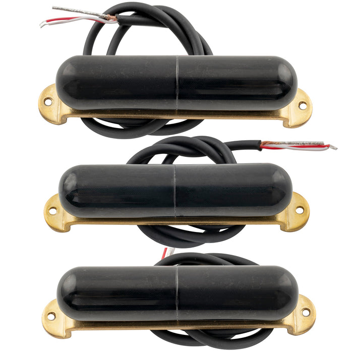 detail of artec lsa70 alnico 5 lipstick style single coil neck middle bridge pickups set for strat style electric guitar mx2968bk