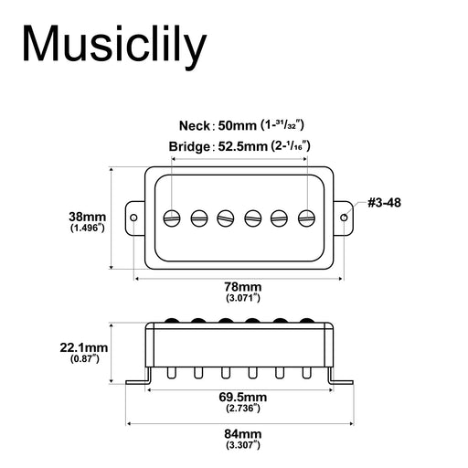 Dimensions of artec sha66 alnico 5 splendor p90 style humbucker sized single coil neck bridge pickups set for lp style electric guitar mx2969crmx2970cr