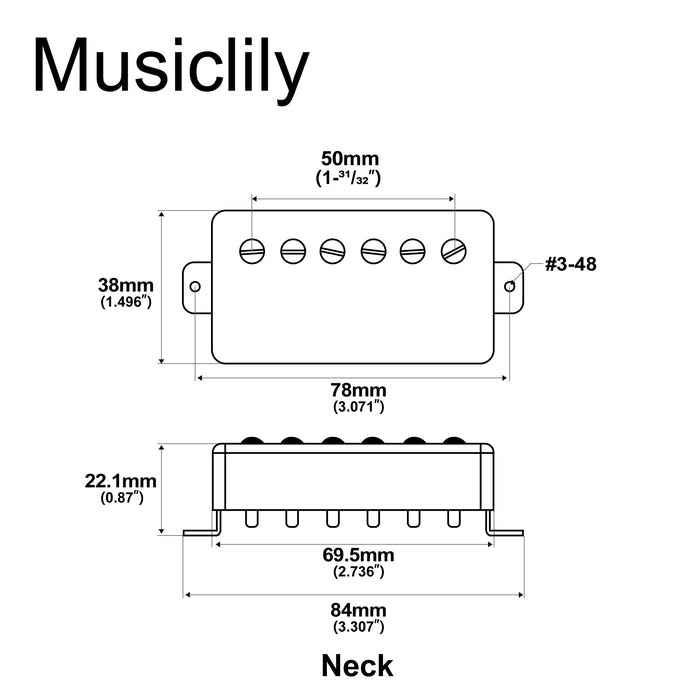 Dimensions of artec lpa210 alnico 5 covered standard humbucker neck pickup 8 4k for lp style electric guitar mx2971bk
