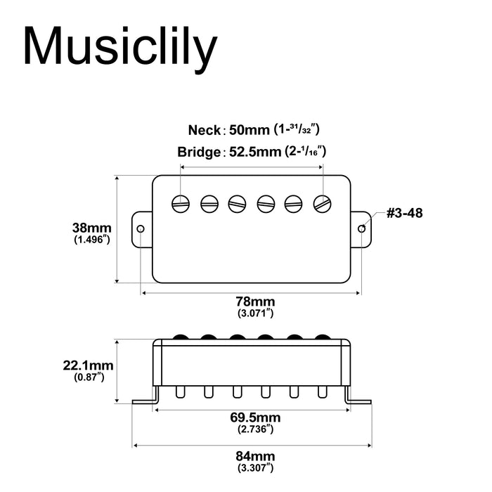 Dimensions of artec lpa210 alnico 5 covered standard humbucker neck bridge pickups set for lp style electric guitar mx2971bkmx2972bk
