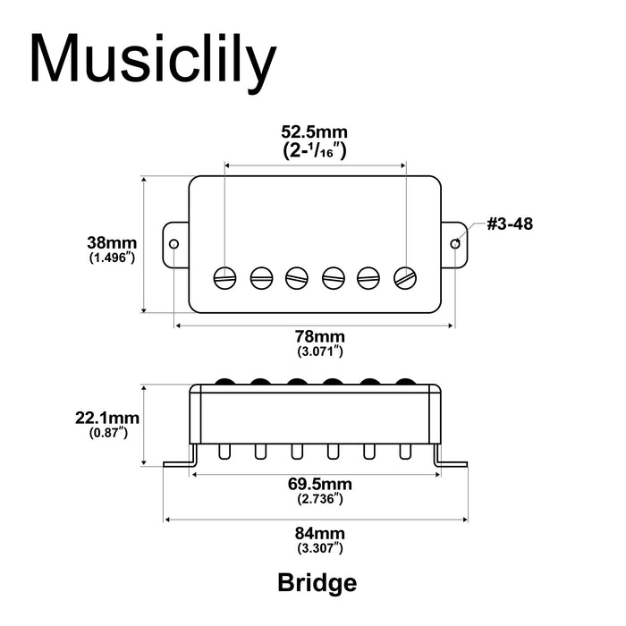 Dimensions of artec lpa210 alnico 5 covered standard humbucker bridge pickup 16 8k for lp style electric guitar mx2972bk
