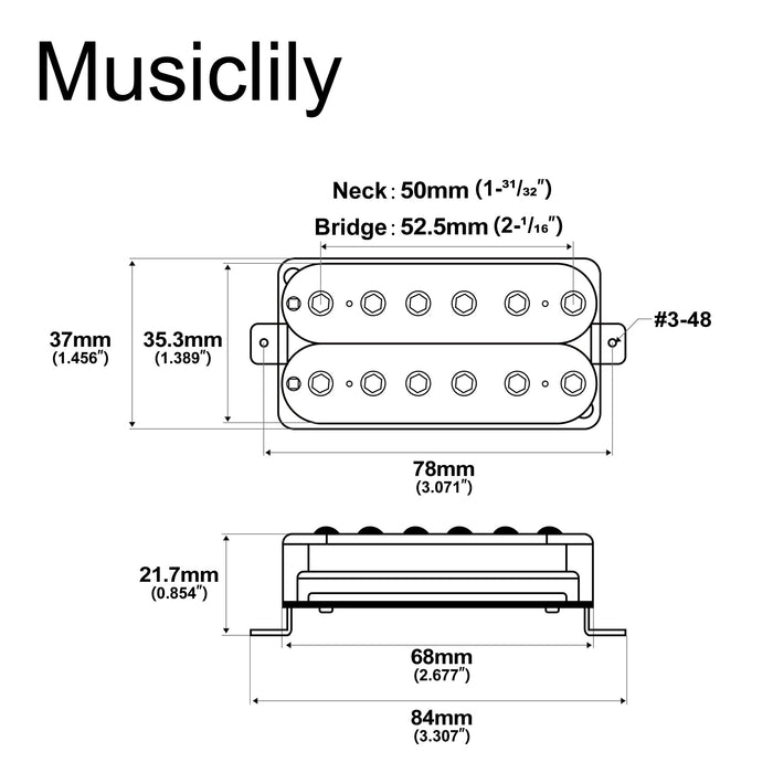 Dimensions of artec hivb invader style uncovered adjustable hexagonal poles ceramic humbucker electric guitar neck bridge pickups set mx2979bkmx2980bk