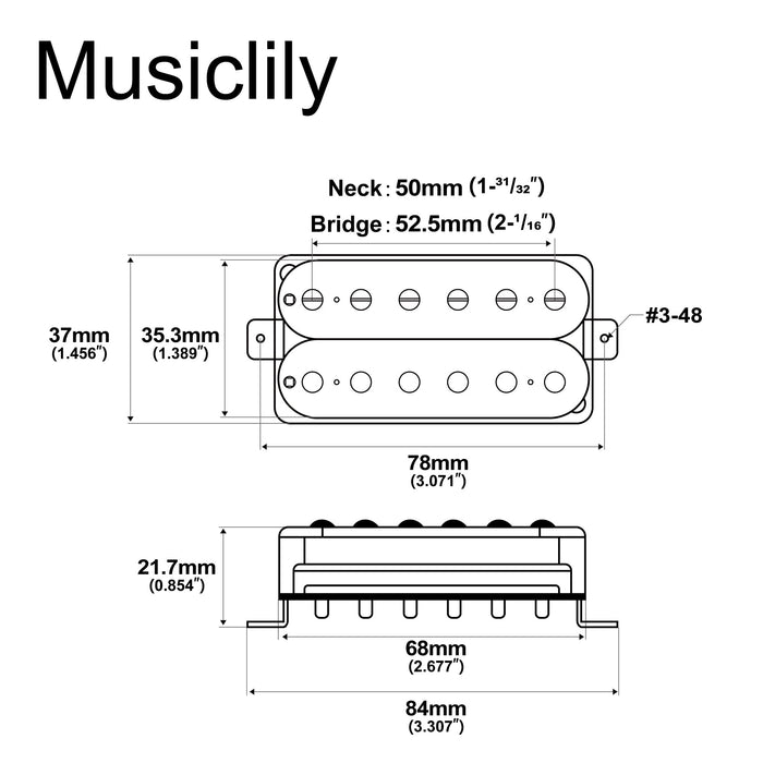 Dimensions of artec vh rock a alnico 5 uncovered humbucker electric guitar neck bridge pickups set mx2983bkmx2984bk