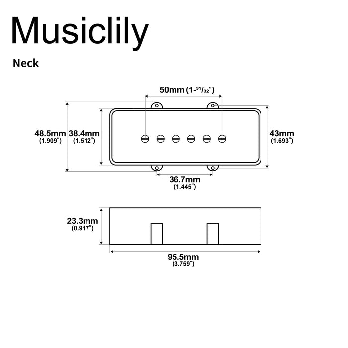 Dimensions of artec alnico 5 single coil neck pickup 8k for jazzmaster style electric guitar white mx2987whp