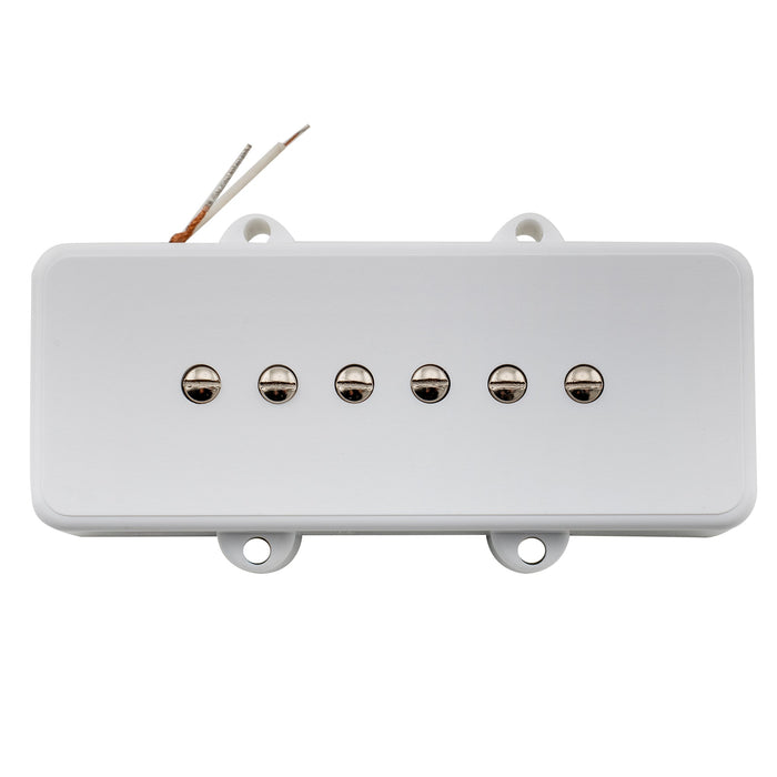 detail of artec alnico 5 single coil neck pickup 8k for jazzmaster style electric guitar white mx2987whp