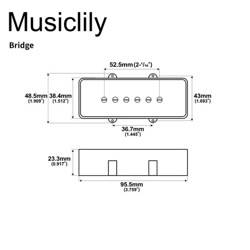 Dimensions of artec alnico 5 single coil bridge pickup 9k for jazzmaster style electric guitar white mx2987whp