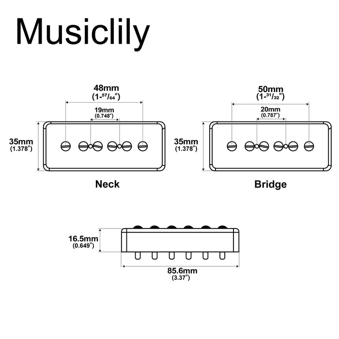 Dimensions of artec asa90 alnico 5 soapbar type p90 single coil pickup electric guitar neck bridge pickups set 7 5k mx2989bkmx2990bk