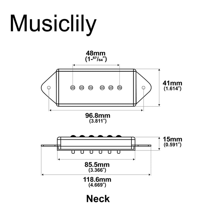 Dimensions of artec asa91 alnico 5 dog ear p90 single coil pickup electric guitar neck pickup 7 5k mx2991bkp