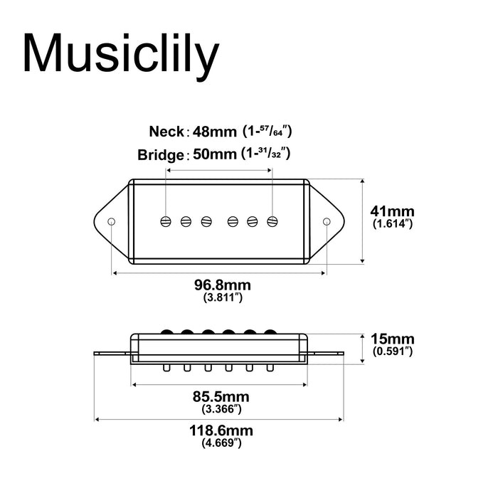 Dimensions of artec asa91 alnico 5 dog ear p90 single coil pickup electric guitar neck bridge pickups set 7 5k mx2991bkmx2992bk