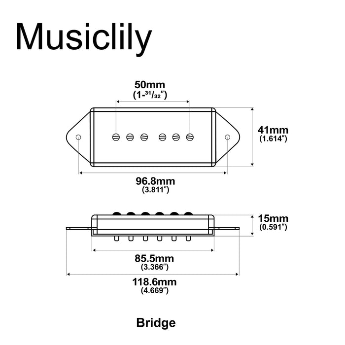 Dimensions of artec asa91 alnico 5 dog ear p90 single coil pickup electric guitar bridge pickup 7 5k mx2991bkp