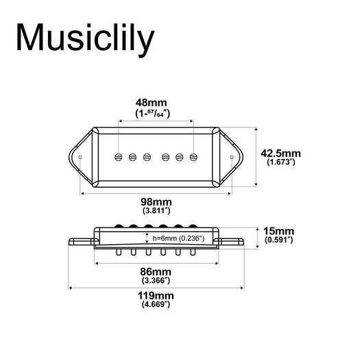 Dimensions of artec asa92 alnico 5 dog ear p90 single coil pickup front pickup 7 5k for es330 casino style electric guitar mx2993cr