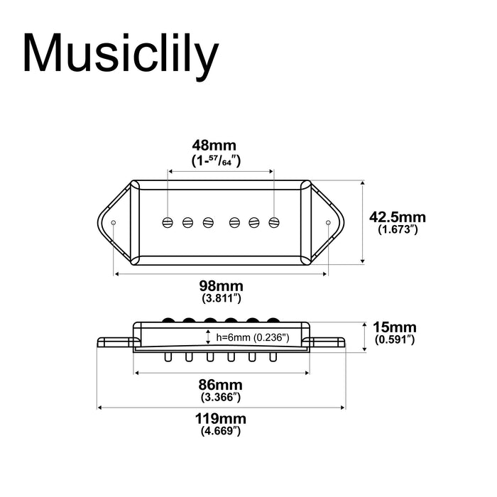 Dimensions of artec asa92 alnico 5 dog ear p90 single coil pickup front pickup 7 5k for es330 casino style electric guitar mx2993cr