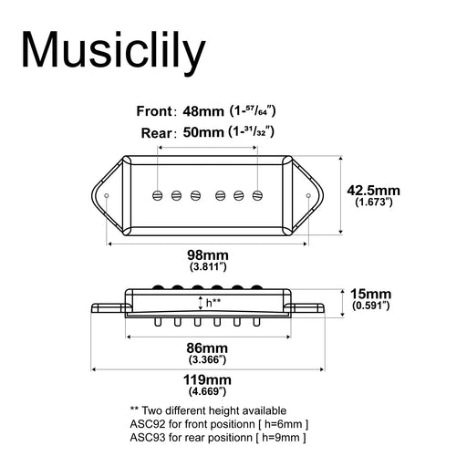 Dimensions of artec asa92 asa93 alnico 5 dog ear p90 single coil pickup front rear pickups set 7 5k for es330 casino style electric guitar mx2993crmx2994cr