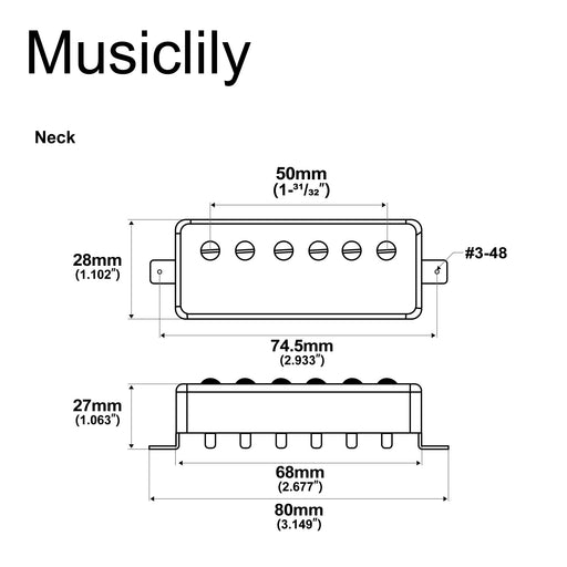 Dimensions of artec mla97 alnico 5 covered mini humbucker electric guitar neck pickup 8 4k mx2995cr