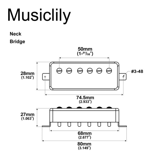 Dimensions of artec mla97 alnico 5 covered mini humbucker electric guitar neck bridge pickups set mx2995crmx2996cr