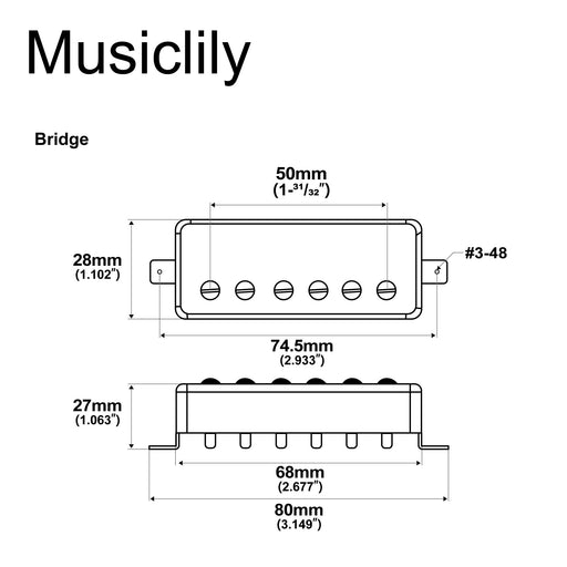 Dimensions of artec mla97 alnico 5 covered mini humbucker electric guitar bridge pickup 10k mx2996cr