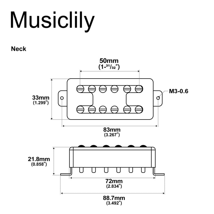 Dimensions of artec mvh6a alnico 5 neo traditional h filtertron style humbucker electric guitar neck pickup 6k mx2997cr