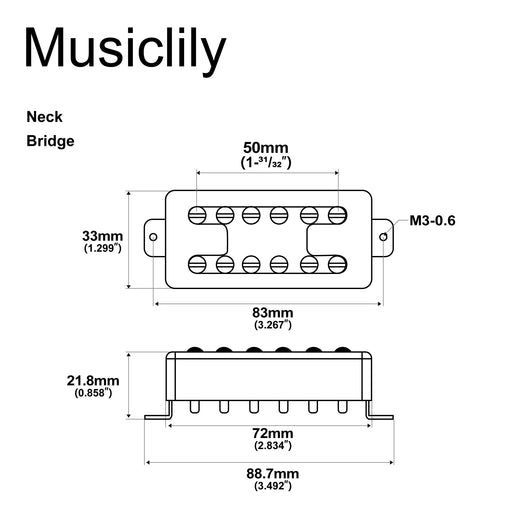 Dimensions of artec mvh6a alnico 5 neo traditional h filtertron style humbucker electric guitar neck bridge pickups set mx2997crmx2998cr