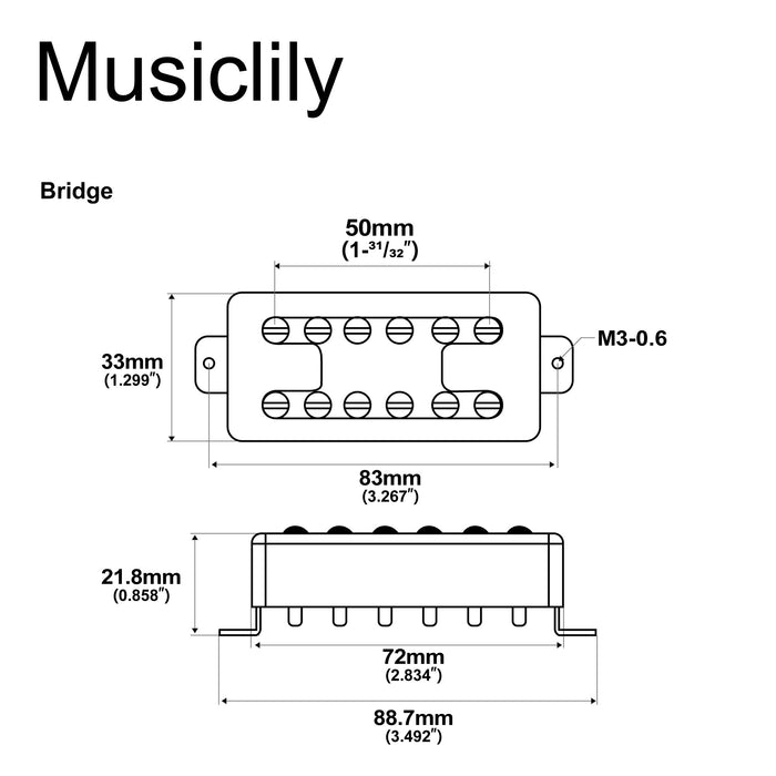 Dimensions of artec mvh6a alnico 5 neo traditional h filtertron style humbucker electric guitar bridge pickup 6k mx2998cr