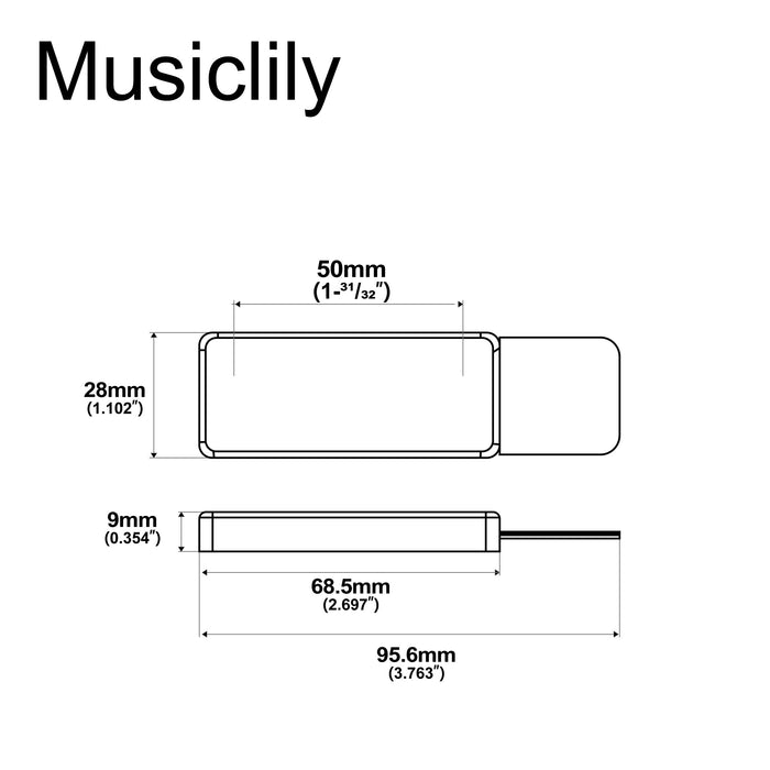 Dimensions of artec mhfa95 alnico 5 side mounting style mini humbucker neck pickup 7 2k for johnny smith style jazz guitar mx3001cr