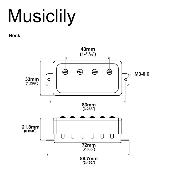 Dimensions of artec mvba4 alnico 5 covered humbucker neck pickup 8 6k for lp or epi style 4 string electric bass mx3002cr