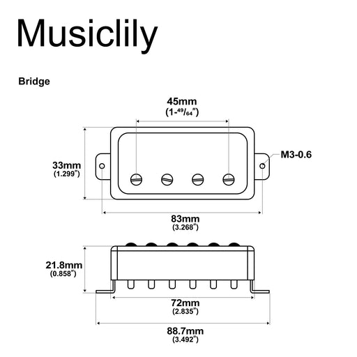 Dimensions of artec mvba4 alnico 5 covered humbucker bridge pickup 8 6k for lp or epi style 4 string electric bass mx3003cr