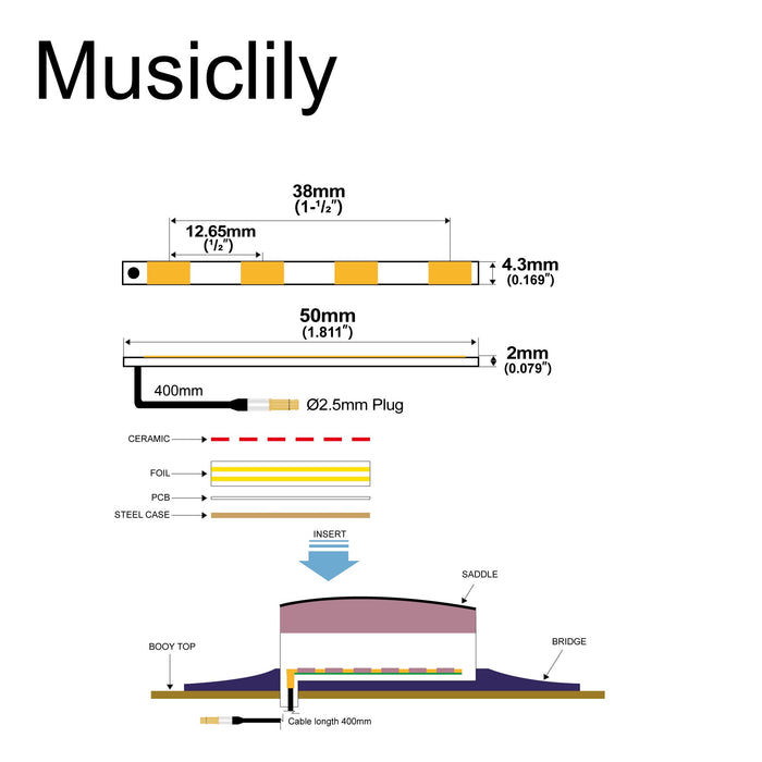 Dimensions of artec pg437m mandolin transducer ceramic piezo pickup 38mm x 4 3mm mx3019