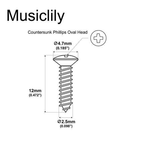 Dimensions of musiclily ultra 2 5x12mm stainless steel countersunk screws for guitar parts wood mounting mx3033 10p