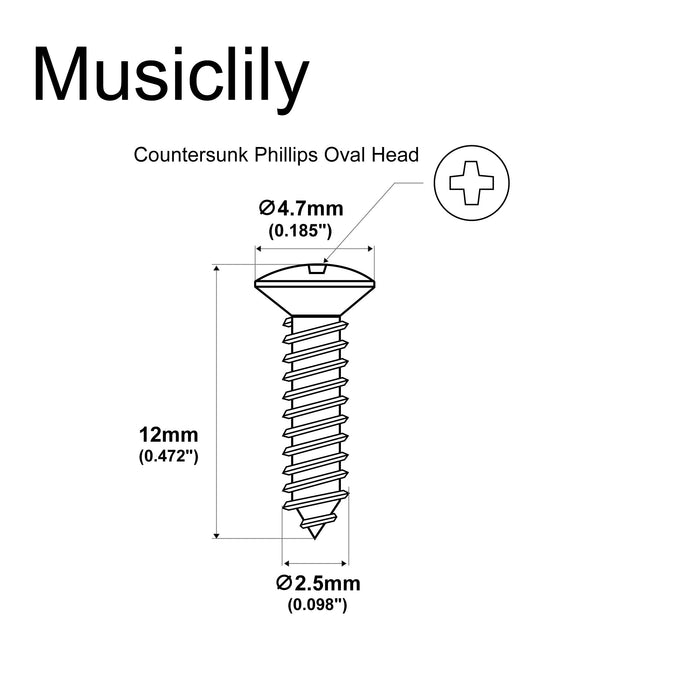 Dimensions of musiclily ultra 2 5x12mm stainless steel countersunk screws for guitar parts wood mounting mx3033 10p