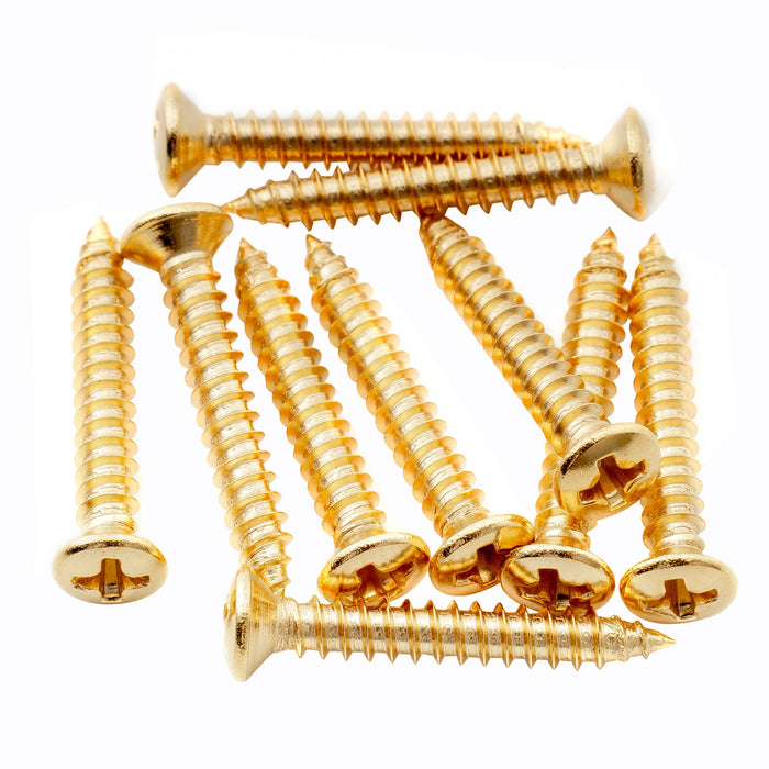 musiclily ultra 2 5 18mm stainless steel countersunk mounting screws for electric guitar bass string guide or pickup ring mx3035 10p, gold