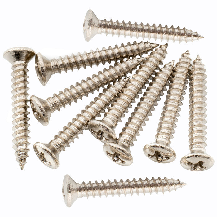 musiclily ultra 2 5 18mm stainless steel countersunk mounting screws for electric guitar bass string guide or pickup ring mx3035 10p, nickel