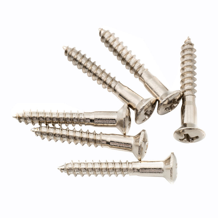 musiclily ultra 3 5 25mm stainless steel countersunk mounting screws for electric guitar bass bridge or strap button mx3036 6p, nickel