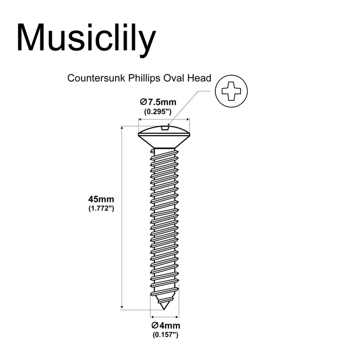Dimensions of musiclily ultra 4 45mm stainless steel countersunk mounting screws for electric guitar bass neck plate or tremolo bridge claw mx3040 4p