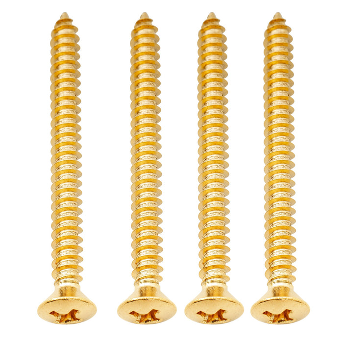 musiclily ultra 4 45mm stainless steel countersunk mounting screws for electric guitar bass neck plate or tremolo bridge claw mx3040 4p, gold