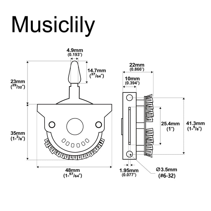 Dimensions of oak grigsby super 4 pole 5 way pickup selector blade switch lever switch for strat tele style electric guitar mx3069