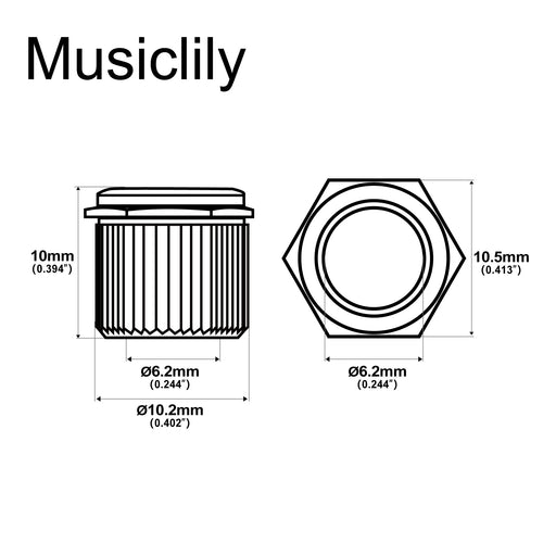 Dimensions of musiclily ultra solid brass 6mm to 10mm vintage to modern sized hex guitar tuner conversion bushings tuning pegs adapter ferrules mx3073 6p