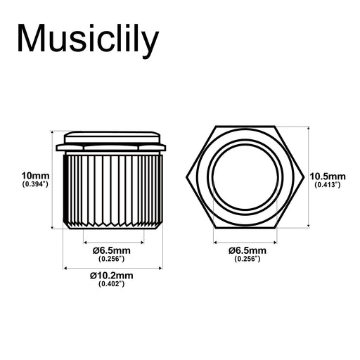 Dimensions of musiclily ultra solid brass 1 4 inch to 10mm vintage to modern sized hex guitar tuner conversion bushings tuning pegs adapter ferrules mx3074gd 6