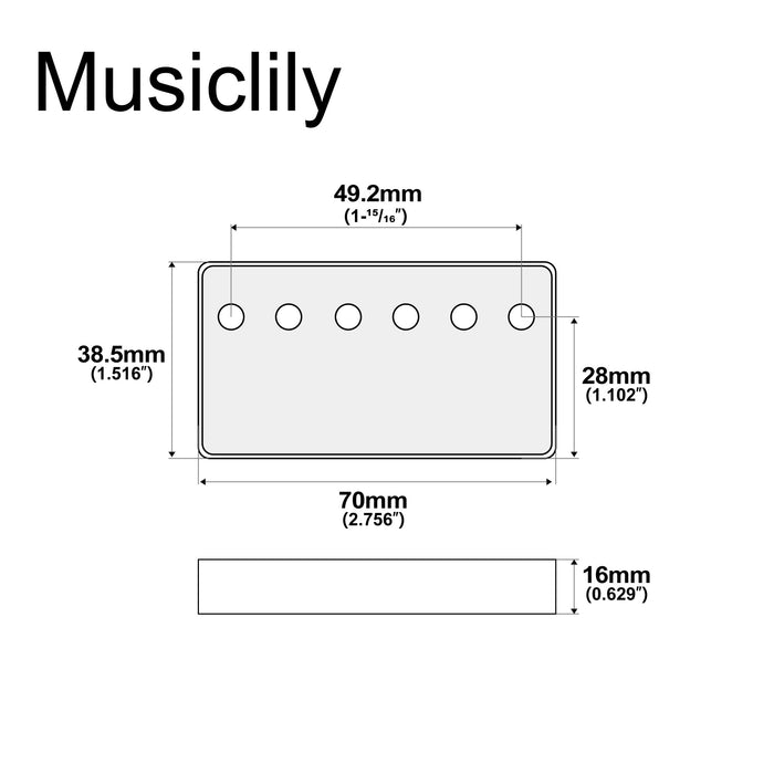 Dimensions of musiclily pro 49 2mm nickel silver alloy humbucker pickup cover for american made electric guitar mx3076p