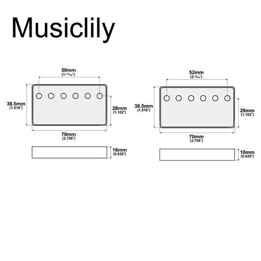 Dimensions of musiclily pro 50 52mm nickel silver alloy humbucker pickup covers set for imported electric guitar mx3077mx3078p