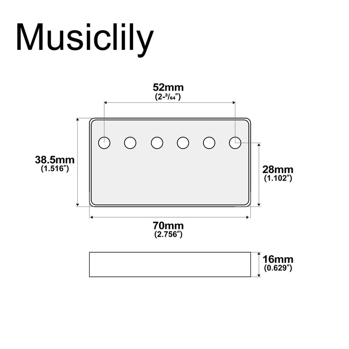 Dimensions of musiclily pro 52mm nickel silver alloy humbucker pickup cover for imported electric guitar mx3078p