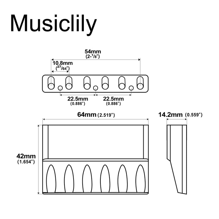 Dimensions of musiclily ultra 54mm2 1 8 inch full solid brass block for gotoh 510t series tremolo bridge 42mm tall mx3083