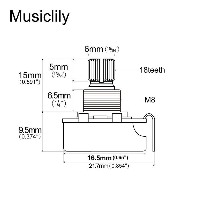 Alpha A250K Mini Pot Metric Split Short Shaft 6.5mm Audio Taper Potentiometer for Electric Guitar Bass