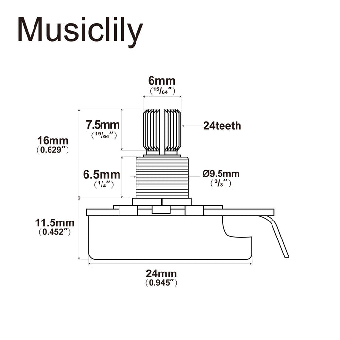 Musiclily Pro HD A250K Pots Messing Kurze Geteilte Welle 1/4 Zoll Audio-Dämpfungspotentiometer für E-Gitarre und Bass (Set von 10)