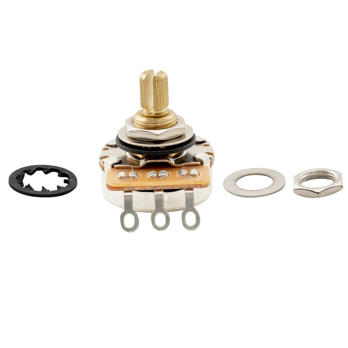 detail of musiclily pro hd a250k b250k full brass inch size fine 24 spline split short shaft pots audio linear taper potentiometers for electric guitar bass mx3090 2mx3091