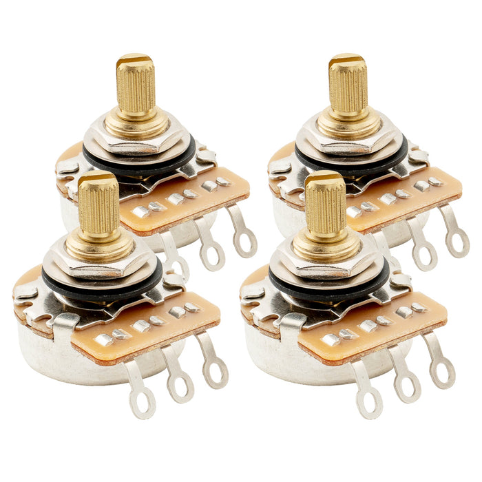 musiclily pro hd a250k full brass inch size fine 24 spline split short shaft pot audio taper potentiometers for electric guitar bass mx3090, 4 pcs